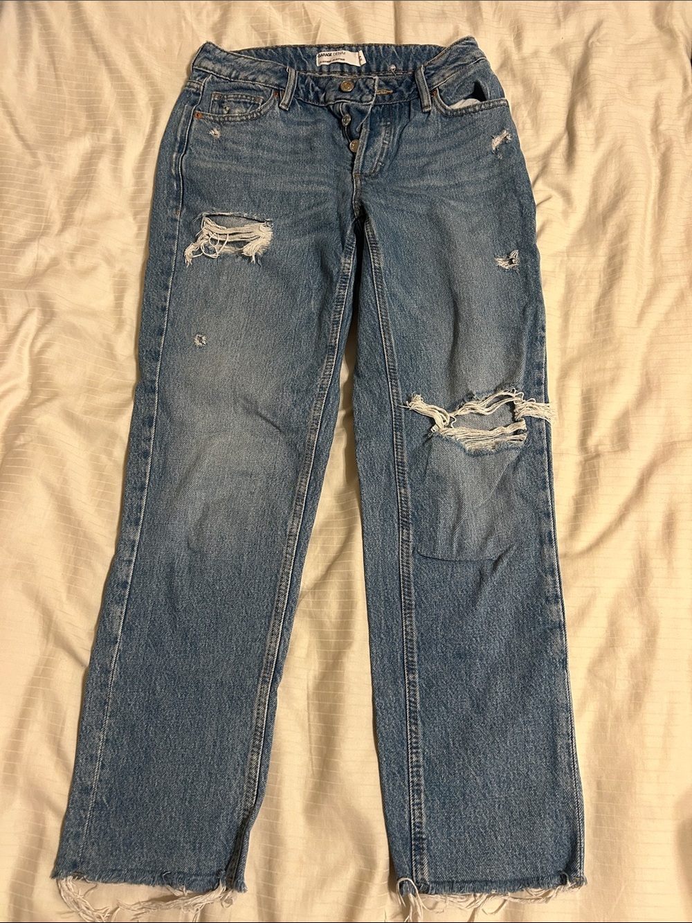 Garage Distressed Straight Leg Jeans - Blue